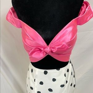 Sherri Hill two piece off the shoulder bodice & polka dots mermaid skirt